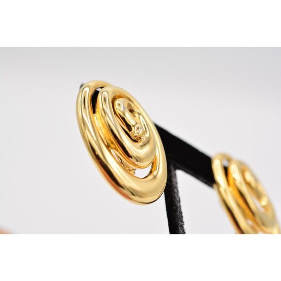 Fernando Originals Vintage Clip Earrings Chunky Gold Tone FO Signed 1980s BinAI - Picture 8 of 12